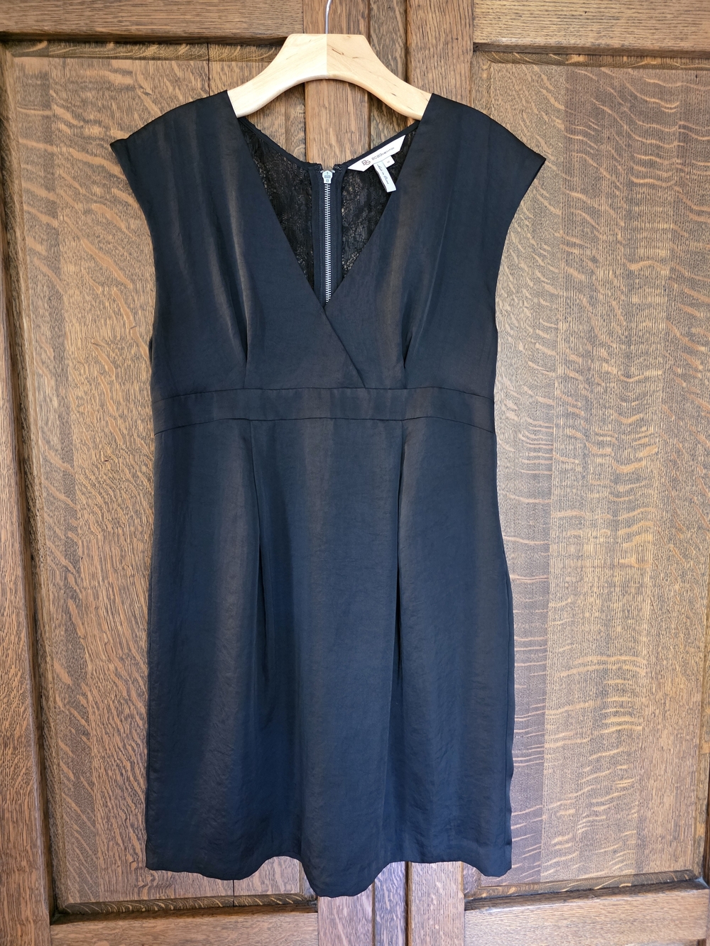 BCBGeneration Black Sleeveless V-Neck Sheath Dress with Lace Back Detail - 12